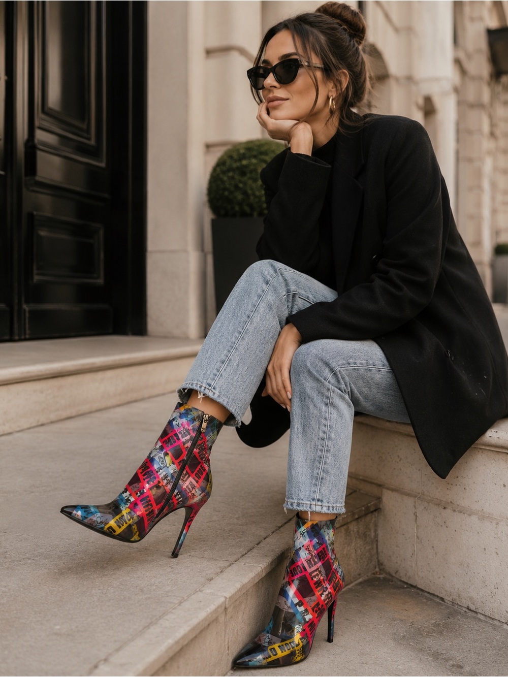 Christian Louboutin Multicolor Graphic Patent Pointed-Toe Ankle Booties